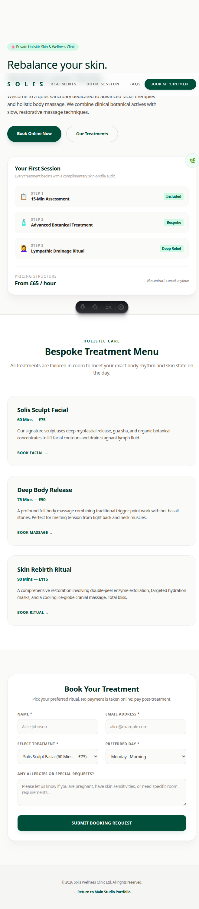 Screenshot of Wellness Clinic - Booking Form